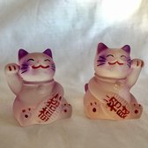 Lucky Charm Japanese Lucky Cat-Le chaton chanceux "maneki neko." lot de 2 pièces 3.8x3. 8x4.8cm résine peinte à la main chats de couleur violette.