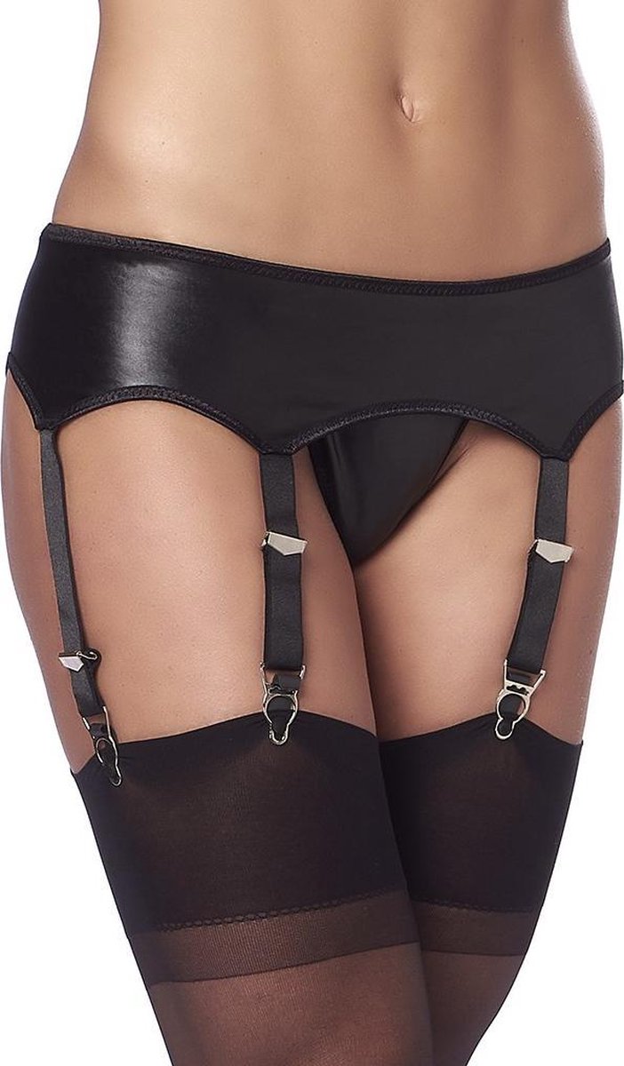 Goedkoopste Amorable - Wetlook Jarretelgordel Met Slip En Kousen - Zwart - One Size