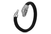 SILK Jewellery - Zilveren Armband / Bangle Slang - Fierce - S23BLK.L - zwart leer - Maat L