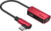 Baseus - USB C naar 3.5 mm Jack + USB C - Audio Splitter - Adapter - Omvormer voor Type-C naar AudioJack / Headphone Jack - Rood