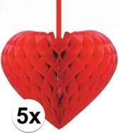 5x Valentijn hartjes - 5x Rode decoratie ophang hartjes versiering van 15 cm