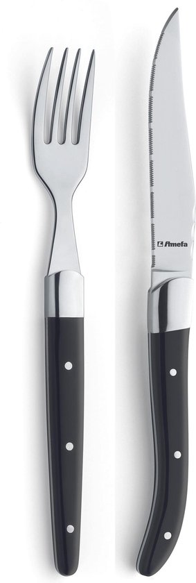 Amefa Royal Steak zwart 4 persoons steak / barbecue set (mes en vork)