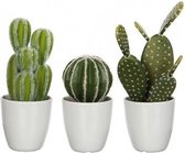 3x Groene cactussen kunstplanten 28 cm in witte plastic pot - Kunstplanten/nepplanten