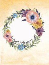 Girl Writer Watercolor Wreath Wide Ruled Notebook