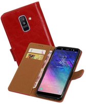 Zakelijke Book Case Telefoonhoesje Geschikt voor de Samsung Galaxy A6 Plus 2018 - Portemonnee Hoesje - Pasjeshouder Wallet Case - Rood