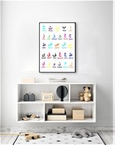 Kinderkamer poster, Islamitische poster met het Arabisch alfabet, Islamitische fotokader met Islamitisch alfabet, Arabisch alfabet poster 50x70 cm (B2), inclusief fotolijst