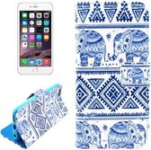 iPhone 6(S) PLUS (5.5 inch) - Flip hoes, cover, case - PU leder - TPU - Olifant - wit/blauw