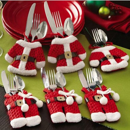 Foto: Kerst bestekhouder 6 stuks 14 cm rood wit