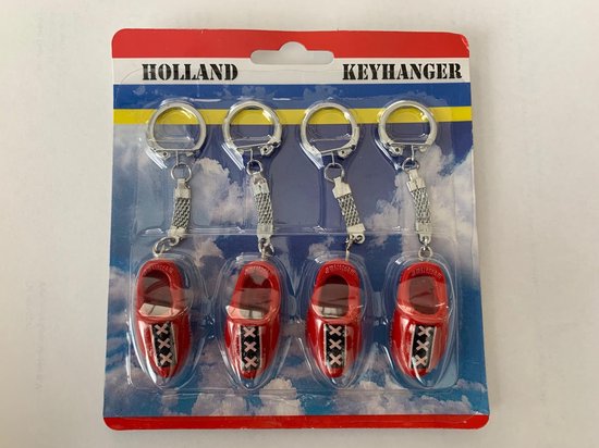 Porte-clés avec sabot - 4 pièces sous blister - rouge avec croix d'Amsterdam