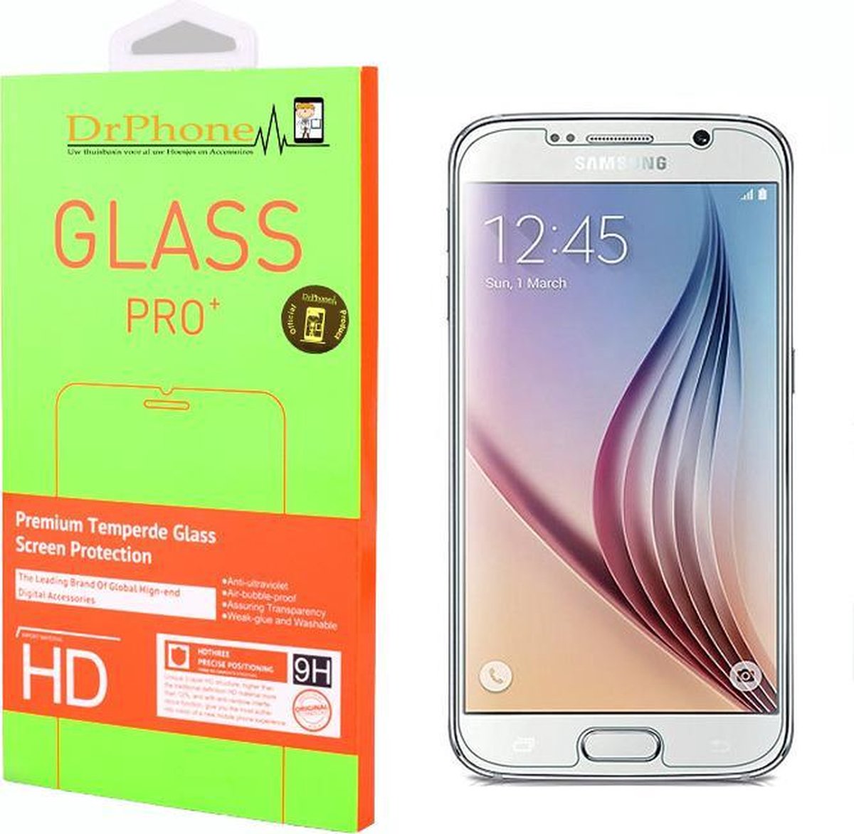 DrPhone Galaxy S6 Glas - Glazen Screen protector - Tempered Glass 2.5D 9H (0.26mm)