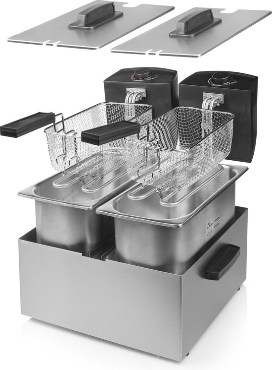 Princess Dubbele Frituurpan - Inhoud 2 x 3 liter - Koude Zone - 3600W - 2x regelbare thermostaat -183123 - RVS