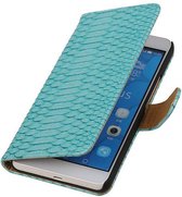 Huawei Honor 6 Plus Snake Slang Booktype Wallet Hoesje Turquoise - Cover Case Hoes