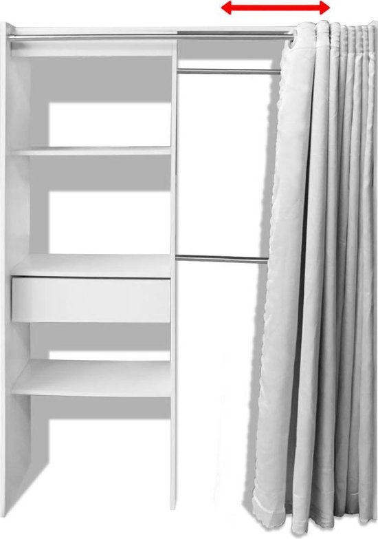 Kledingkast met gordijn in breedte verstelbaar 121-168 cm wit (incl.  vloerviltjes) | bol.com