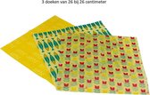 BeeBee Wraps Bijenwas Doek voor voedsel bewaren 3 doeken mix print - organisch katoen 26x26cm