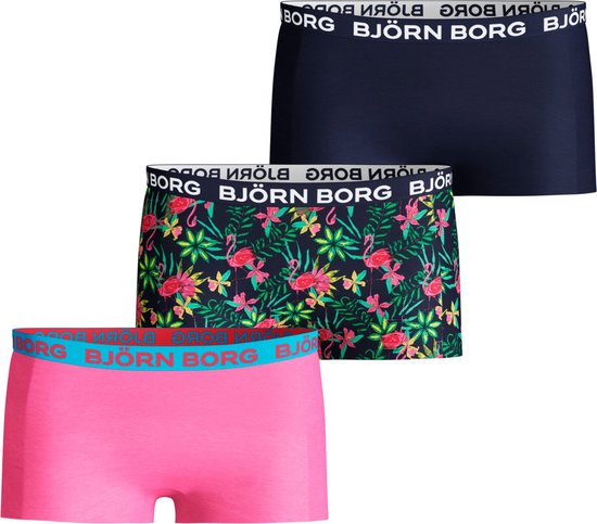 Bjorn Borg - Meisjes 3-Pack Exotic Minishorts Blauw Roze - 170 | bol.com
