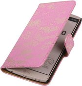 Lace Bookstyle Wallet Case Hoesjes Geschikt voor LG V10 Roze