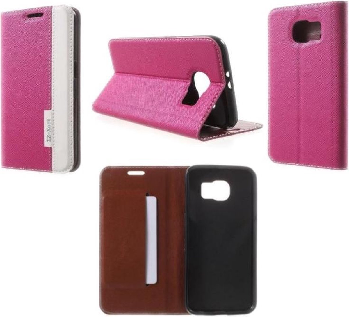 Samsung Galaxy S6 Wallet Book Case Cross Texture Roze / Wit