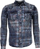 Denim Overhemd - Slim Fit Lange Mouwen Heren - Kleur Print - Blauw