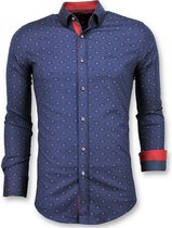 Italiaanse Overhemd - Slim Fit Franse Lelie Blouse - 3029 - Blauw