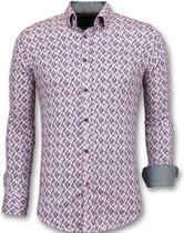 Slim Fit Stretch Overhemd - Heren Blouse Print - 3013 - Roze
