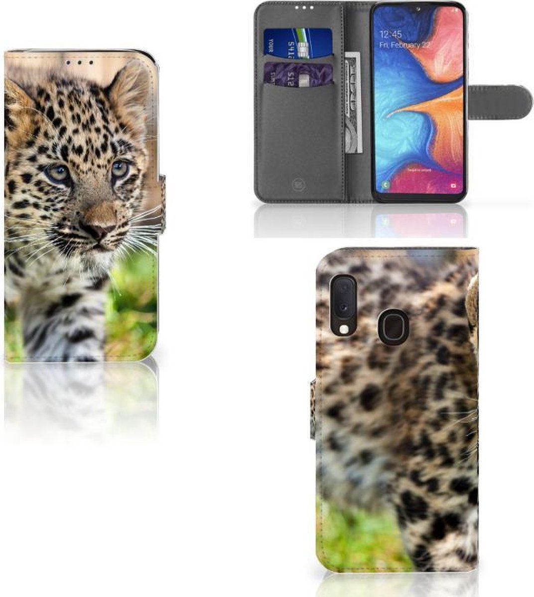 Samsung Galaxy A20e Telefoonhoesje met Pasjes Baby Luipaard