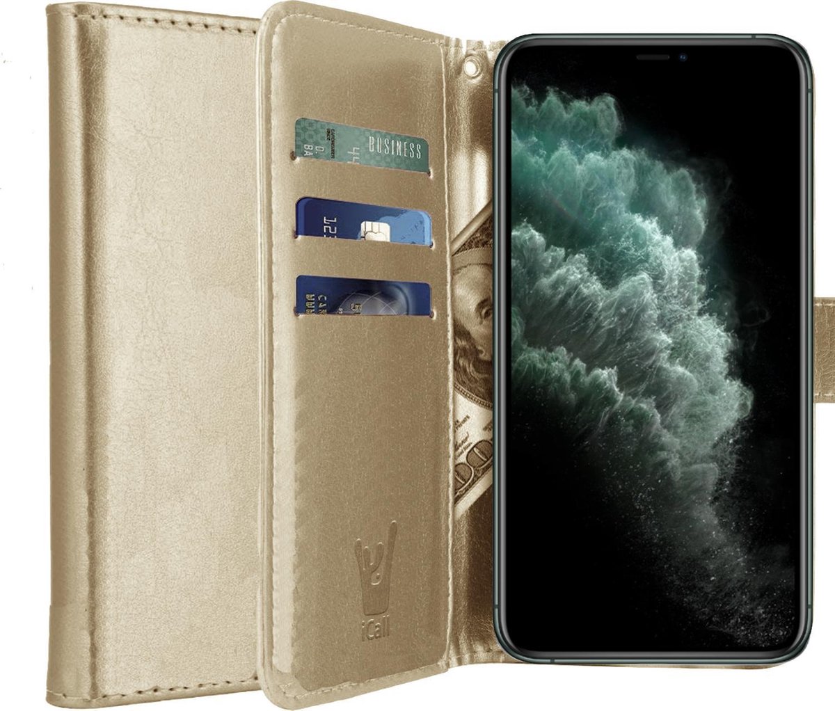 Hoesje geschikt voor iPhone 11 Pro - Book Case Kunstleer Pasjeshouder Goud