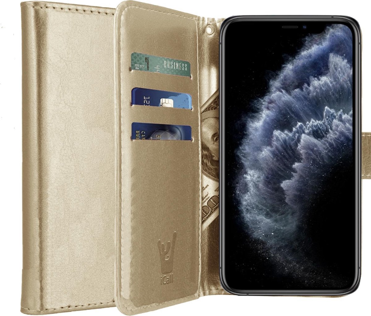 Hoesje geschikt voor iPhone 11 Pro Max - Goud Book Cover Kunstleer Wallet