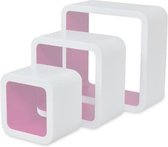 Wandplanken kubus 6 st wit en roze (incl. vloerviltjes)