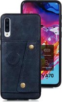 Luxe Cardslot voor Samsung Galaxy A70 | Leren Back Cover | Pasjeshouder | Donkerblauw | Magnetisch