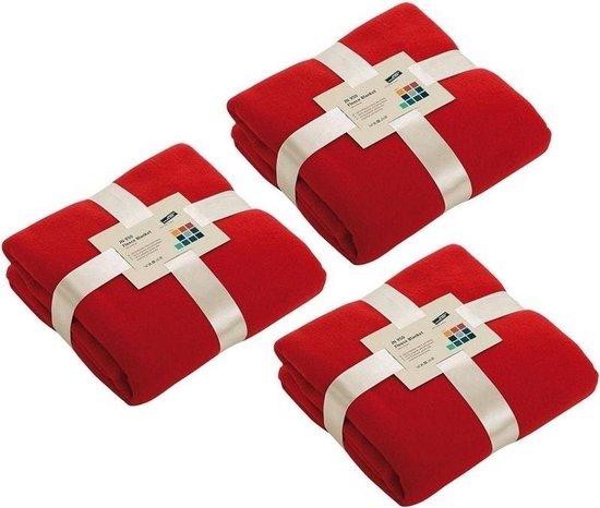 3x Fleece dekens/plaids rood 130 x 170 cm - Woondeken - Fleecedekens