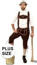 Oktoberfest - Grote maat lange Tiroler lederhosen suedine donkerbruin voor heren - Oktoberfest/Bierfeest lederhose lang voor heren 58-60 (2XL/3XL)