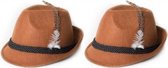 Oktoberfest 2x Bruine Tiroler hoedjes verkleedaccessoires voor volwassenen - Oktoberfest/bierfeest feesthoeden - Alpenhoedje/jagershoedje