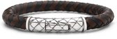 SILK Jewellery - Zilveren Armband - Crossline - 423BBR.20 - bruin/zwart leer - Maat 20