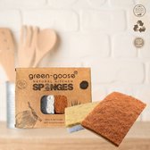 green-goose® Eponges de Cuisine Bio | 2 pièces | 100% biodégradable | Noix de Coco et Fibre de Bois Cellulose | Geen de microplastiques