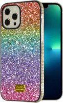 Luxe Regenboog Gradiënt Hoesje - Geschikt voor iPhone 12 en 12 Pro - 6.1 inch - Bling Glitter met Strass - Elegant en Modieus - Lichtgewicht en Duurzaam