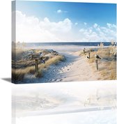Landschap aan zee foto's op canvas, blauwe hemel, strand, zand, gras, vogels, natuurscène, schilderijen, canvas, ingelijst, wanddecoratie voor eetkamer, kamerdecoratie, gang, 40 x 30 cm, 1 stuk