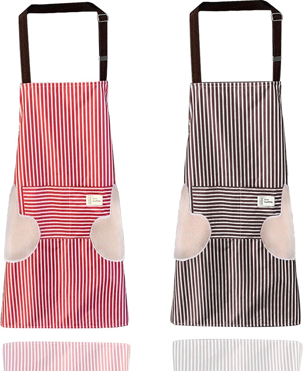 Schort voor dames en heren set van 2 kookschort met grote zak keukenschort barbecueschort waterdicht schort verstelbare nekband voor koken bakken schilderen huishoudelijk werk zwart en wit