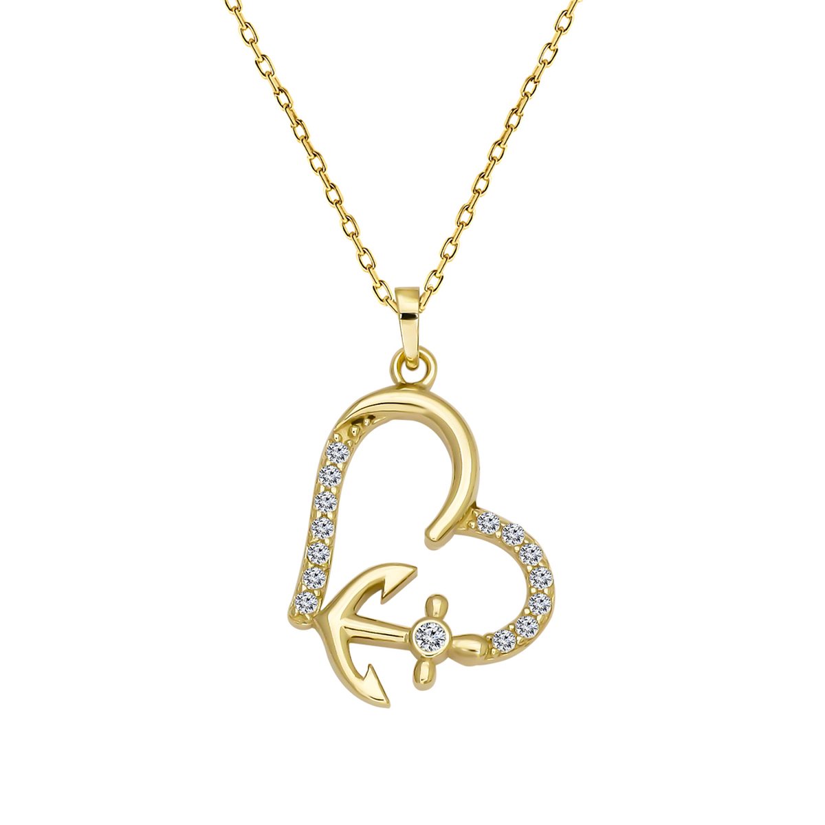Juwelier Zwartevalk 14 karaat gouden ketting met hart/anker hanger - 15.079/43+3cm