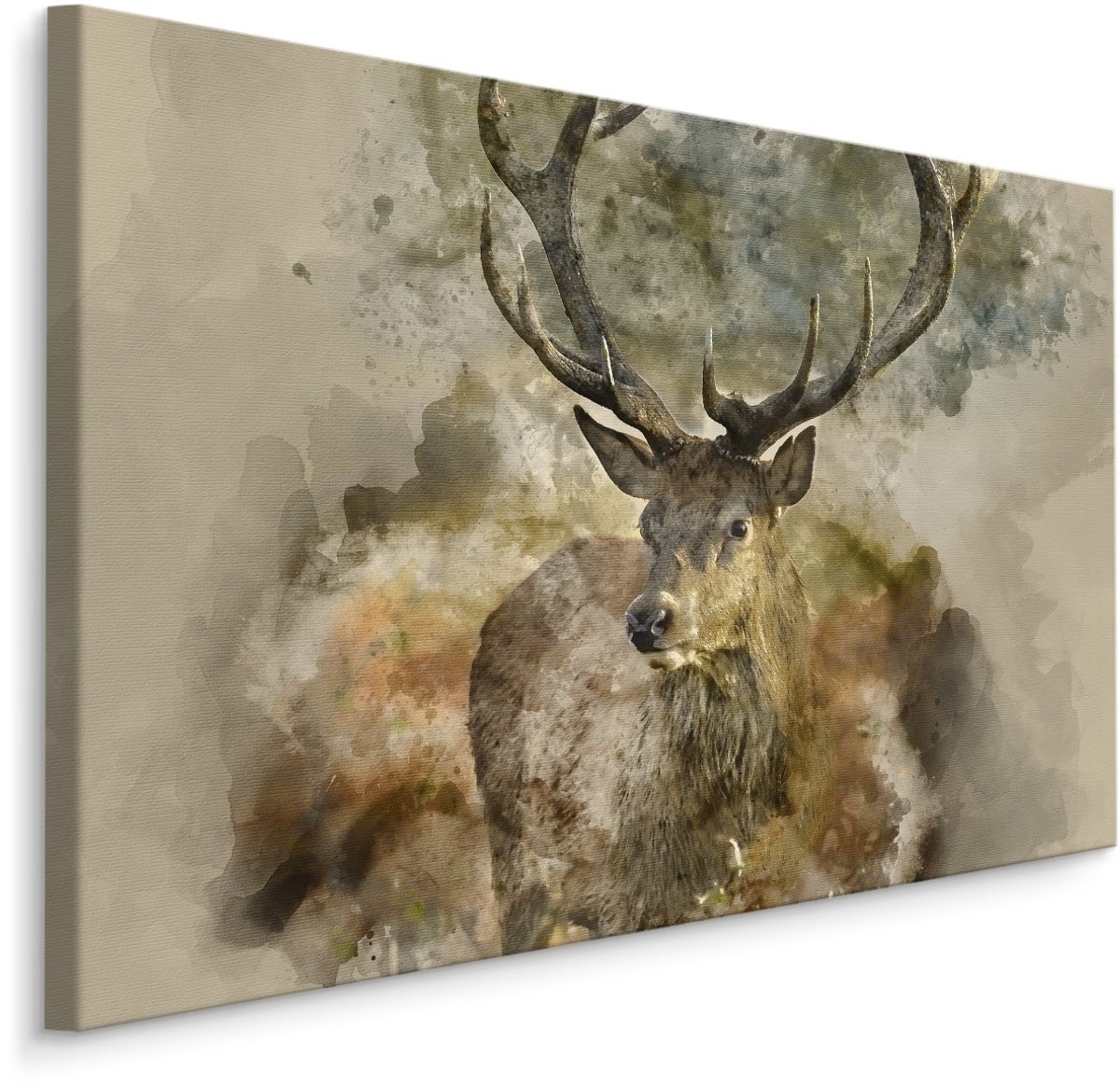 karo-art Schilderij -Canvas print van abstract hert in bruine tinten, premium print Multikleur
