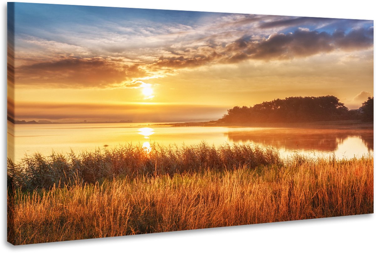 karo-art Schilderij - Zonsondergang, 2 maten, Premium print Multikleur