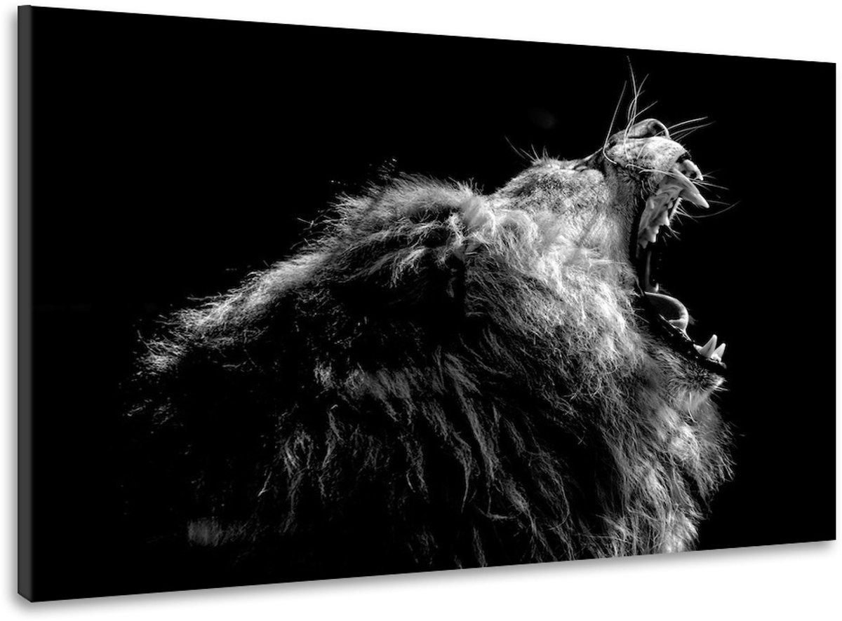karo-art Schilderij - Brullende Leeuw, 100x70cm. Premium print, dieren Multikleur
