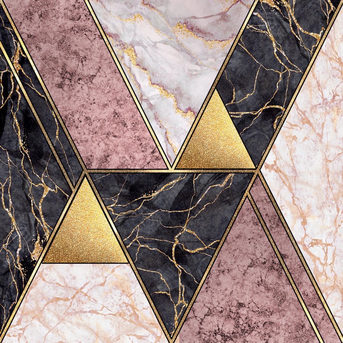 karo-art Schilderij - Marmer - Roze/Zwart/Goud , 3 maten , Wanddecoratie Multikleur
