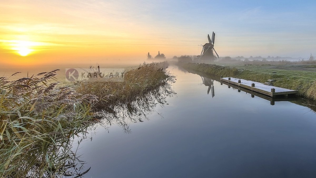 karo-art Schilderij - Hollandse ochtend , Multikleur , 2 maten , Wanddecoratie