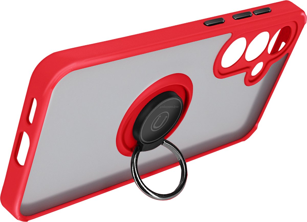 Avizar Case Geschikt voor Samsung Galaxy S24 Metalen Ring Ondersteuningsfunctie, Rood