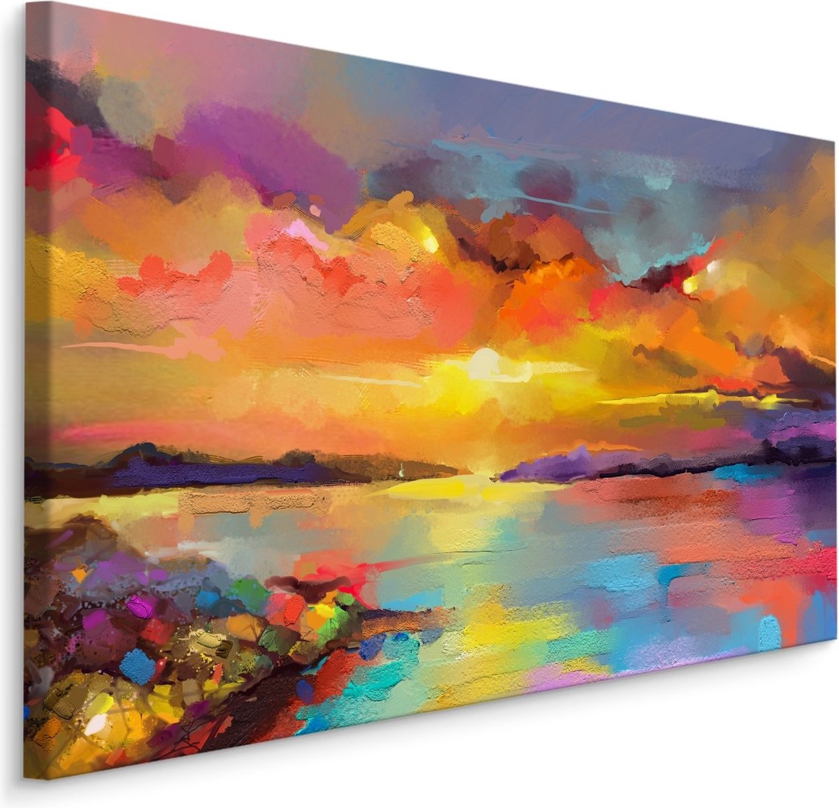 karo-art Schilderij - Abstracte Zonsondergang, Multikleur, Premium Print