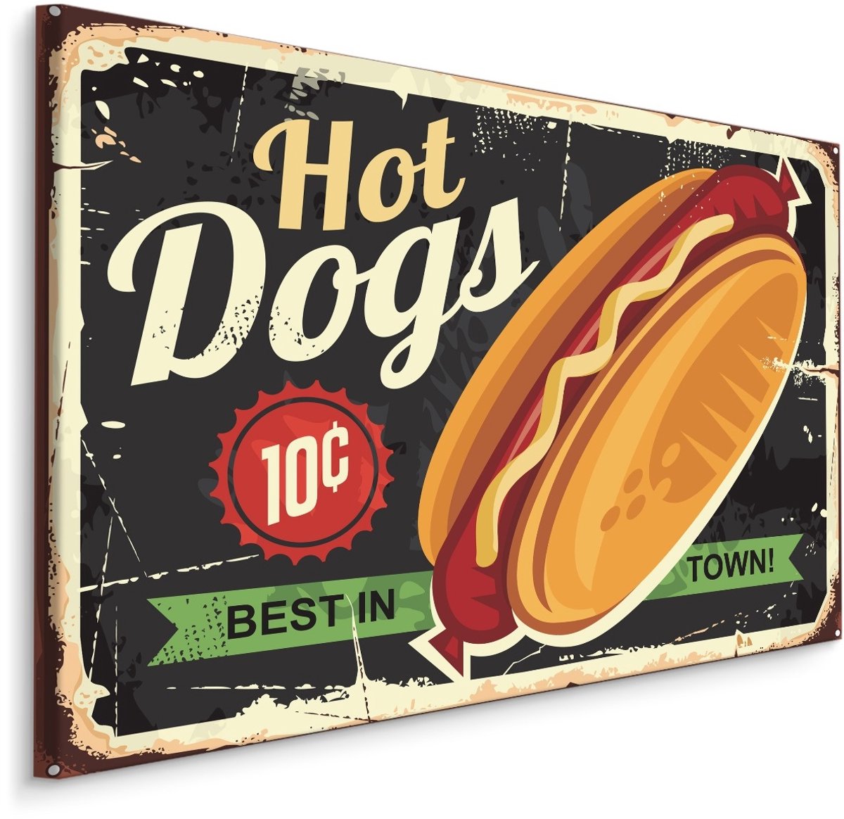 karo-art Schilderij - Hotdogs, Best in Town, Amerikaanse Reclame, Premium Print Multikleur
