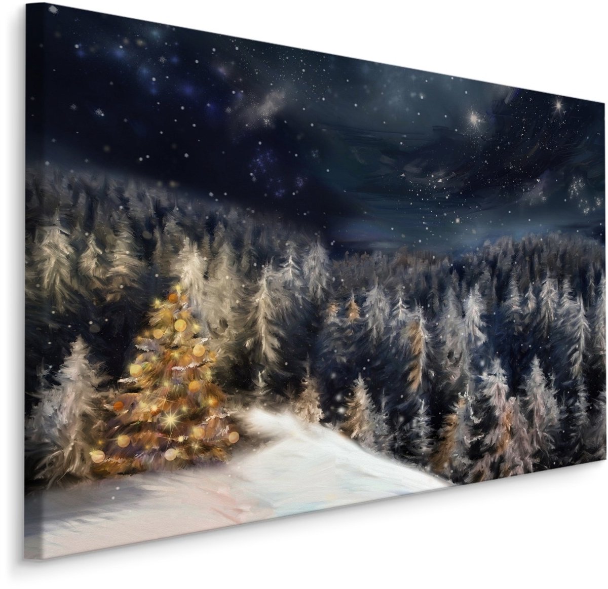 karo-art Schilderij - Bos in de Winter bij nacht, Premium Print Multikleur