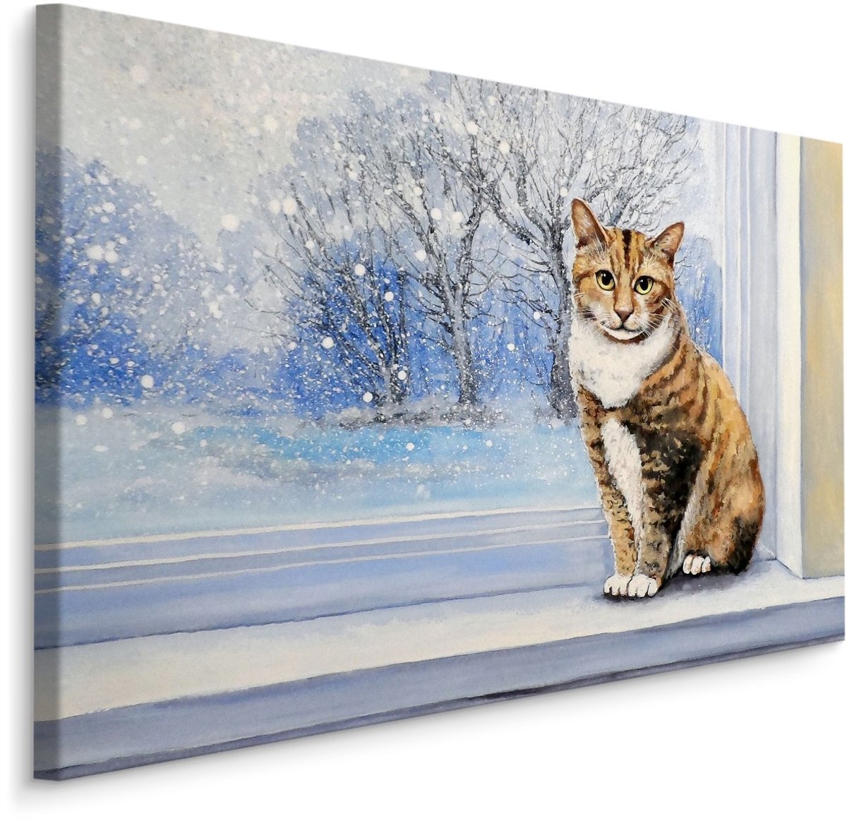 karo-art Schilderij - Kat in Winterse omstandigheden, Premium Print Multikleur