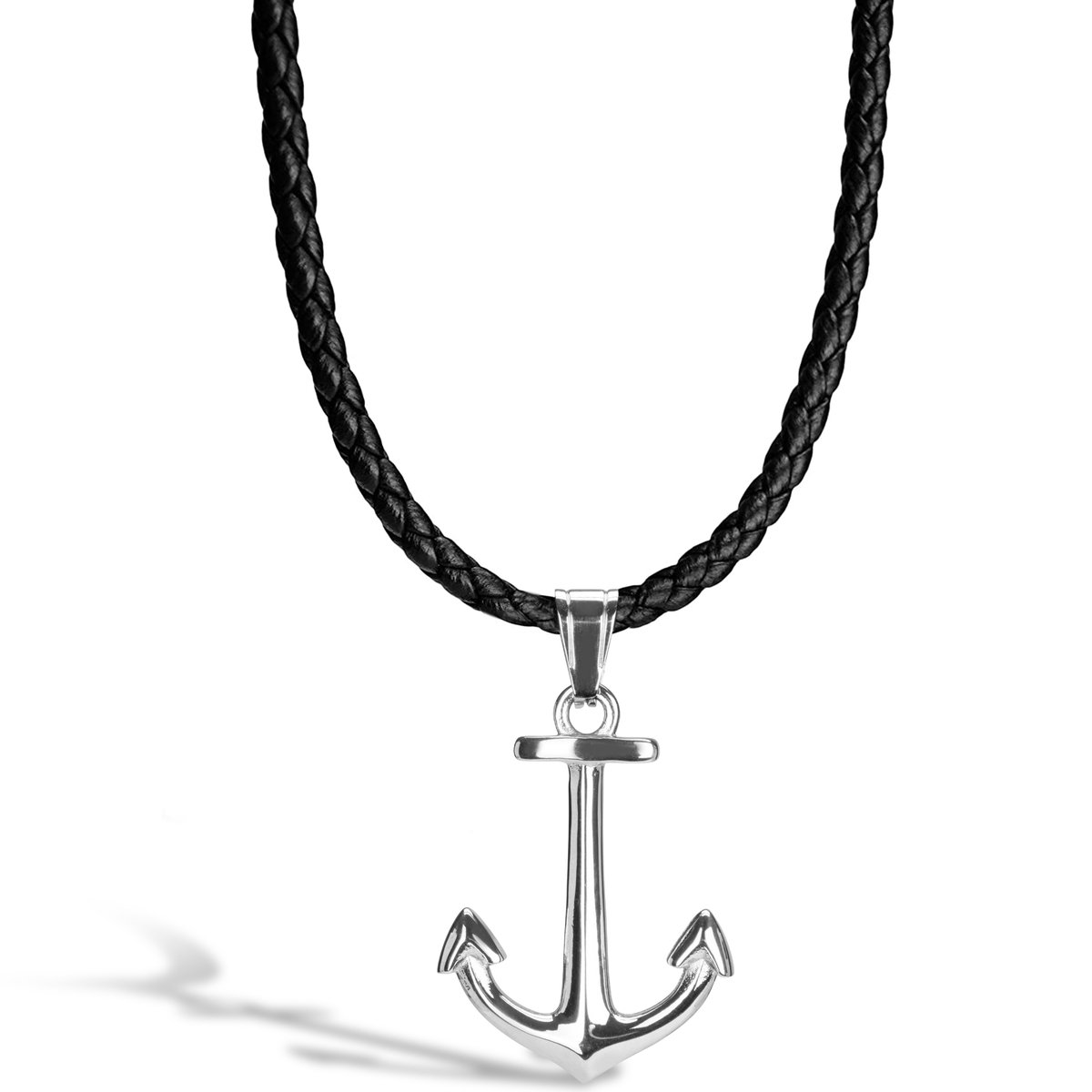 SERASAR Heren Lederen Ketting [Anchor], Zilver 50cm, Hals Sieraden Hanger