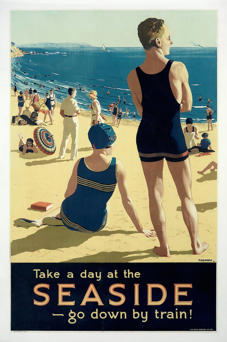 karo-art Poster - Seaside, een dagje strand, poster uit 1930, 3 maten, Premium Print Multikleur